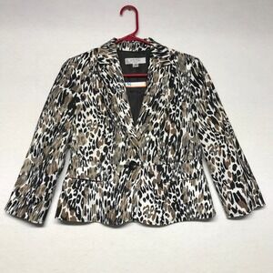 Kasper Separates Petite Womens Blazer Jacket Animal Print Button Front Career